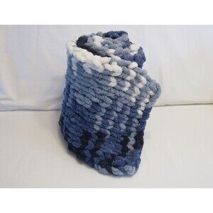 Hand Knitted Bernat Blanket Extra Faded Blues Blue/White Soft Warm Scarf NWOT